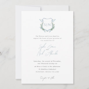 Moderne florale Monogramm-Wappen formelle Hochzeit Einladung