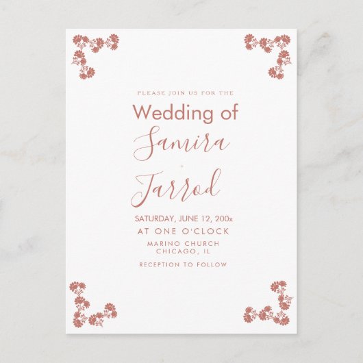 Moderne florale Motif Nuetral Hochzeit Postkarte (Vorderseite)