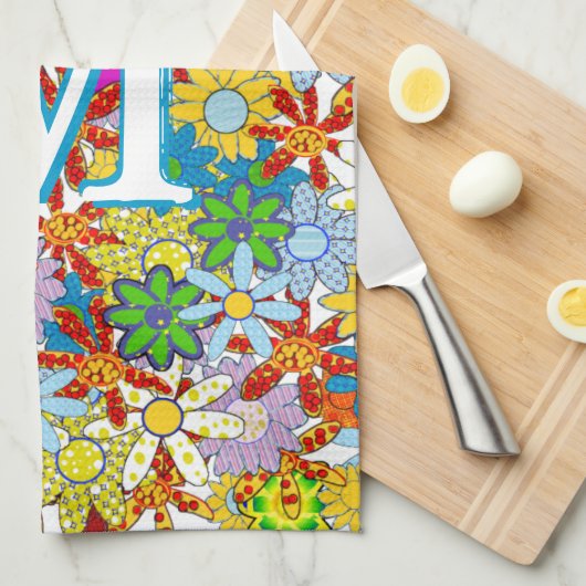 Moderne florale Muster Bright Colors Geschirrtuch (Viertel Falte)