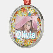 Moderne florale Muster Bright Colors Silbernes Ornament (Links)