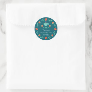 Moderne Florale Nachmittagstee-Party-Rundsticker Runder Aufkleber
