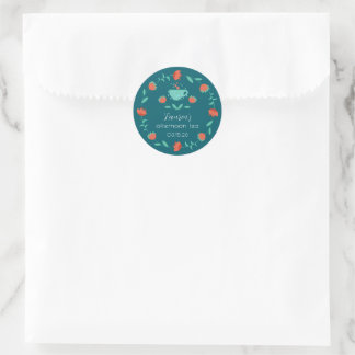 Moderne Florale Nachmittagstee-Party-Rundsticker Runder Aufkleber
