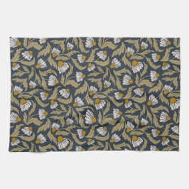 Moderne florale Navy-Blau-Kegelblumen-Schwarzäugig Geschirrtuch