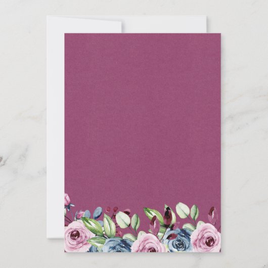 Moderne florale Navy Burgundy Babydusche Einladung (Rückseite)