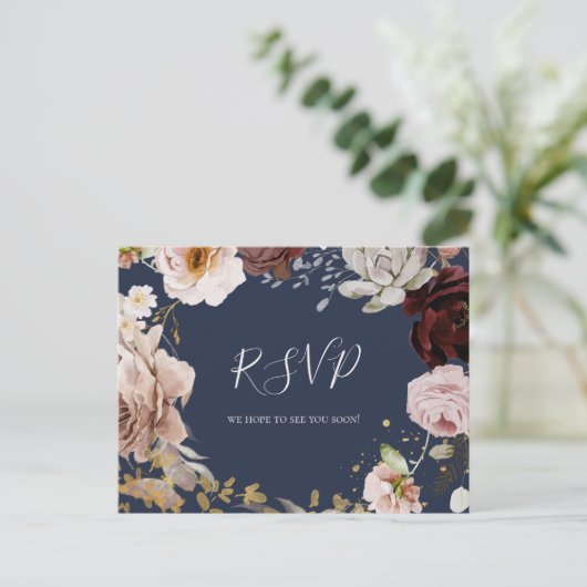 Moderne florale Navy Menü UAWG Postkarte (Stehend Vorderseite)