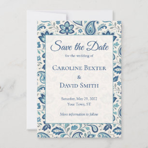 Moderne Florale Paisley Blau Grüne Hochzeit Save The Date