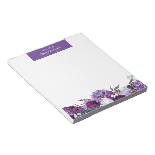 Moderne florale personalisierte Botanik in Lila Notizblock