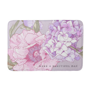 Moderne Florale Pfingstrose Hortensie Lila Rosa Badematte
