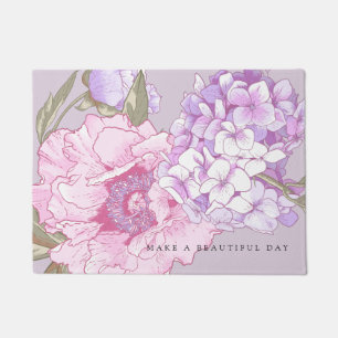 Moderne Florale Pfingstrose Hortensie Lila Rosa Fußmatte