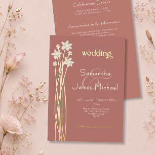 Moderne Florale Pfirsich- und Elfenbein-Hochzeit u Folieneinladung