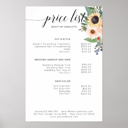 Moderne, florale Preisliste Poster (Vorne)