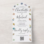 Moderne florale QR Code Signature Script Hochzeit All In One Einladung (Innen Boden)