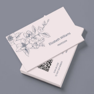 Moderne Florale Rosa Magnolie   QR Code Visitenkarte