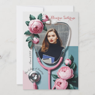Moderne Florale Rosa Rosen Stethoskop Abschluss Ankündigung