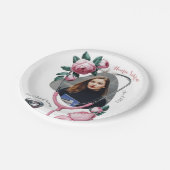 Moderne Florale Rosa Rosen Stethoskop Abschluss Pappteller (Schrägansicht)