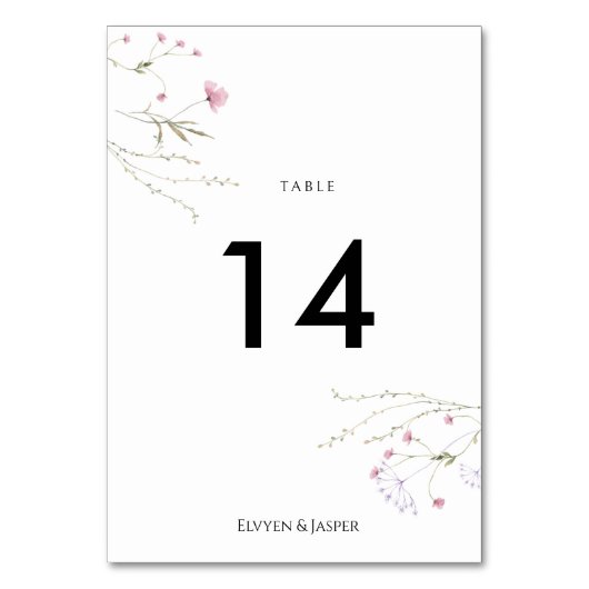 Moderne Florale Rosa Wilde Blume Tischnummer (Vorderseite)