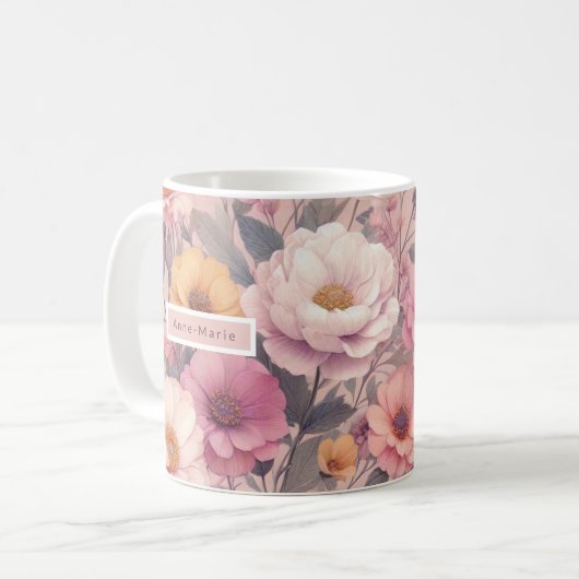 Moderne florale Rose pink mädchenhaft elegant stil Kaffeetasse (Vorderseite Links)