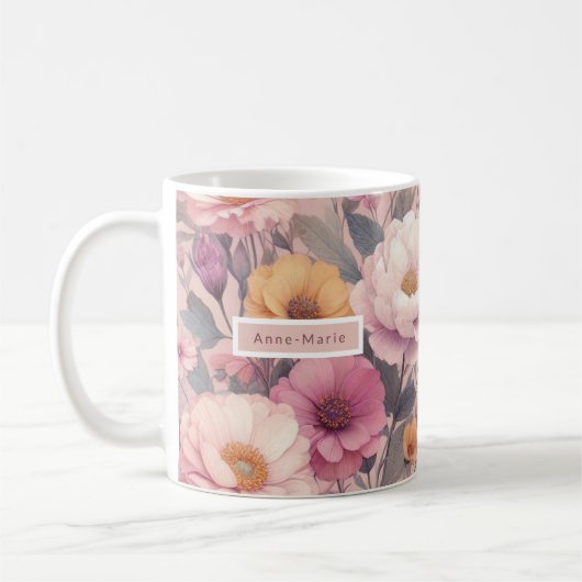 Moderne florale Rose pink mädchenhaft elegant stil Kaffeetasse (Links)