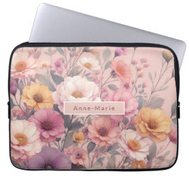 Moderne florale Rose pink mädchenhaft elegant stil Laptopschutzhülle