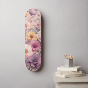 Moderne florale Rose pink mädchenhaft elegant stil Skateboard