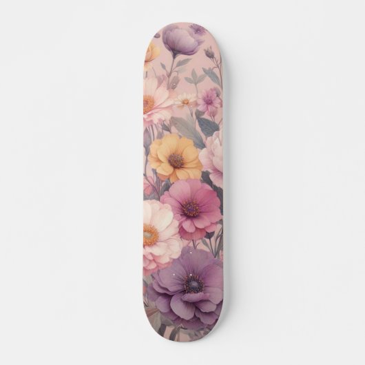 Moderne florale Rose pink mädchenhaft elegant stil Skateboard (Vorne)