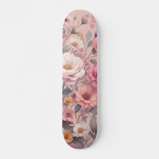 Moderne florale Rose pink mädchenhaft elegant stil Skateboard (Vorne)