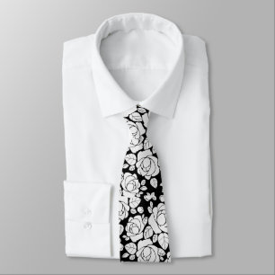 Moderne florale Rose Schwarz-Weiß-Neck-Tie Krawatte
