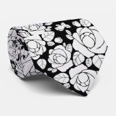Moderne florale Rose Schwarz-Weiß-Neck-Tie Krawatte (Gerollt)