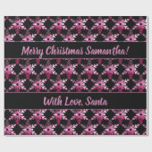 Moderne florale Schneeflocken Muster Schwarz Rosa Geschenkpapier (Flach)