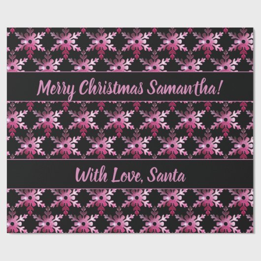 Moderne florale Schneeflocken Muster Schwarz Rosa Geschenkpapier (Flach)