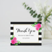 Moderne florale Streifen Hochzeit Vielen Dank Postkarte (Stehend Vorderseite)