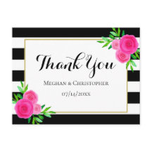 Moderne florale Streifen Hochzeit Vielen Dank