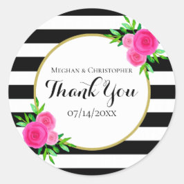 Moderne florale Streifen Hochzeit Vielen Dank Runder Aufkleber