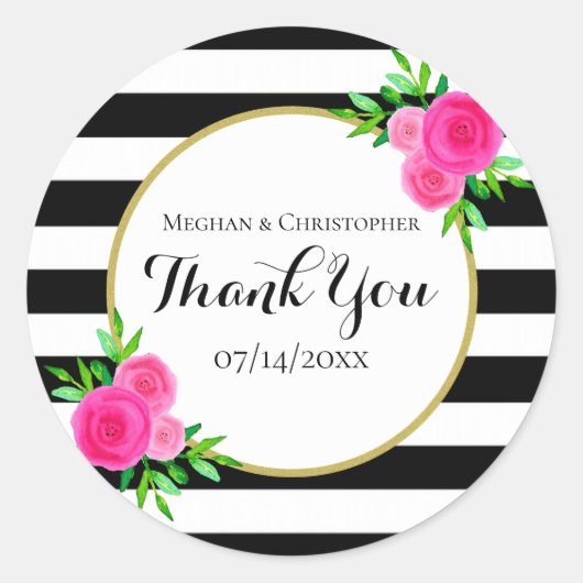 Moderne florale Streifen Hochzeit Vielen Dank Runder Aufkleber (Vorderseite)