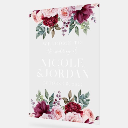 Moderne, florale transparente Hochzeitsfeier Acrylschild (Winkel)