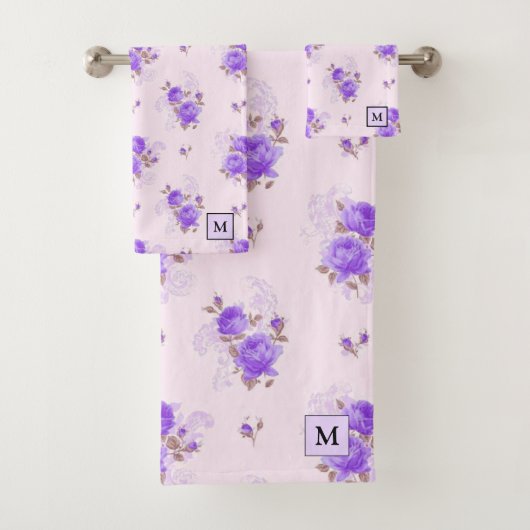 Moderne Florale Violette Rose Badhandtuch Set (Insitu)