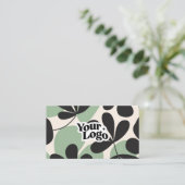Moderne Florale Visitenkarte – QR-Code & Logo (Stehend Vorderseite)