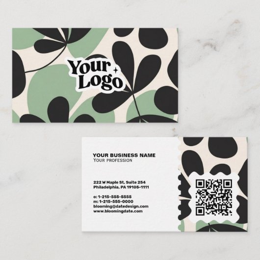 Moderne Florale Visitenkarte – QR-Code & Logo (Vorne/Hinten)
