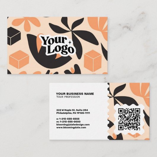 Moderne Florale Visitenkarte – QR-Code & Logo (Vorne/Hinten)