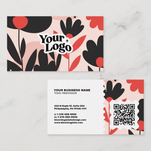 Moderne Florale Visitenkarte – QR-Code & Logo (Vorne/Hinten)