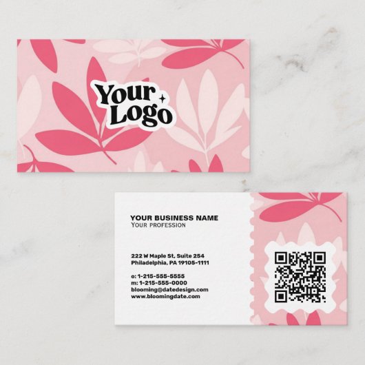 Moderne Florale Visitenkarte – QR-Code & Logo (Vorne/Hinten)