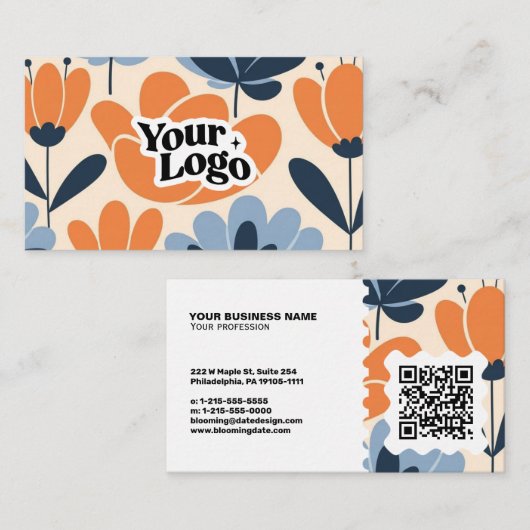Moderne Florale Visitenkarte – QR-Code & Logo (Vorne/Hinten)