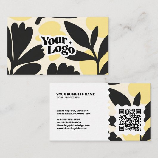 Moderne Florale Visitenkarte – QR-Code & Logo (Vorne/Hinten)