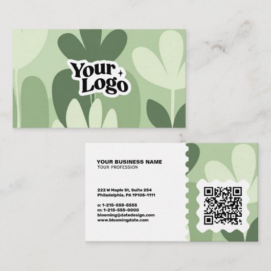 Moderne Florale Visitenkarte – QR-Code & Logo (Vorne/Hinten)