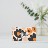 Moderne Florale Visitenkarte – QR-Code & Logo (Stehend Vorderseite)