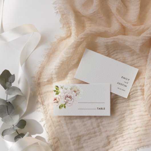 Moderne florale Wasserfarbe Elfenbeincreme Hochzei Platzkarte