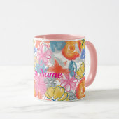 Moderne Florale Wasserfarben-Musterung Tasse (VorderseiteRechts)