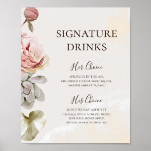 Moderne Florale Wasserfarben-Signatur-Drinks mit e Poster