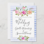 Moderne florale Wasserfarben Streifen Hochzeit Ein Einladung (Vorderseite)