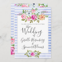 Moderne florale Wasserfarben Streifen Hochzeit Ein